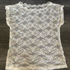Sheer Lace Short-Sleeve Top - Cream